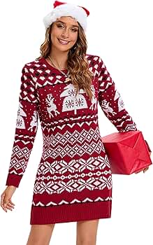 white christmas dresses Christmas Snowflake Sweater Dress Loose Pullover Knitted Dre – My  Sister-Sister Store main image 0