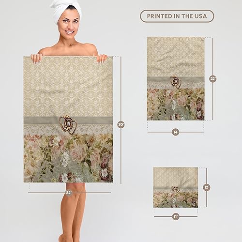 Miniatura 6 de 3D Rose TWL_240779_1 Hermoso corazón dorado - Aspecto de perla - Cinta - Encaje - Flores de rosa - Toalla rosa, 15 x 22 pulgadas