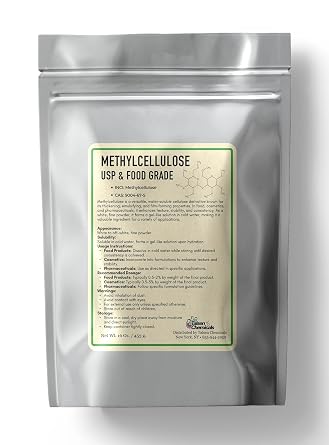 Methyl Cellulose 400 Viscosity Food Grade - 16 Oz /453 Grams - Organic Methylcellulose Powder for DIY Cosmetics - Methylcellulose Fiber Powder - Thickening & Stabilizing Agent by Talsen Chemicals