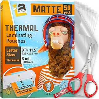 Matte Thermal Laminating Pouches, 9 x 11.5 Inches, 3 Mil Thick, Matte Finish, 50 Pack, Fitted for Letter Size Laminating Sheets 8.5 x 11