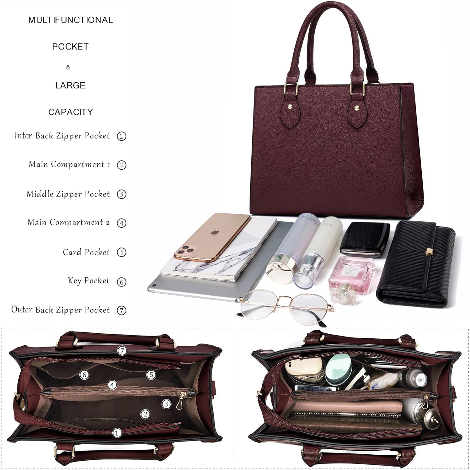 CHICAROUSAL Crossbody Purses and Handbags for Women PU Leather Tote Top Handle Satchel Shoulder Bags - Image 5