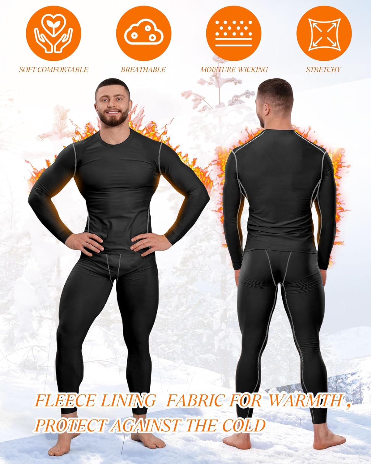 Hicarer 6 Pack Thermal Underwear for Men Fleece Lined Hunting Gear Set Base Layer Bottom Top for Cold Winter Weather - Image 4