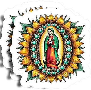Floral Lady of Guadalupe Sunflower Magnets - 5" On Longest Side - Religious Virgin Mary - 2 Pack - Thick Strong Magnet - Bumper Magnets for Fridge, Toolbox, Cars - Made in USA - PLDFMAG0631