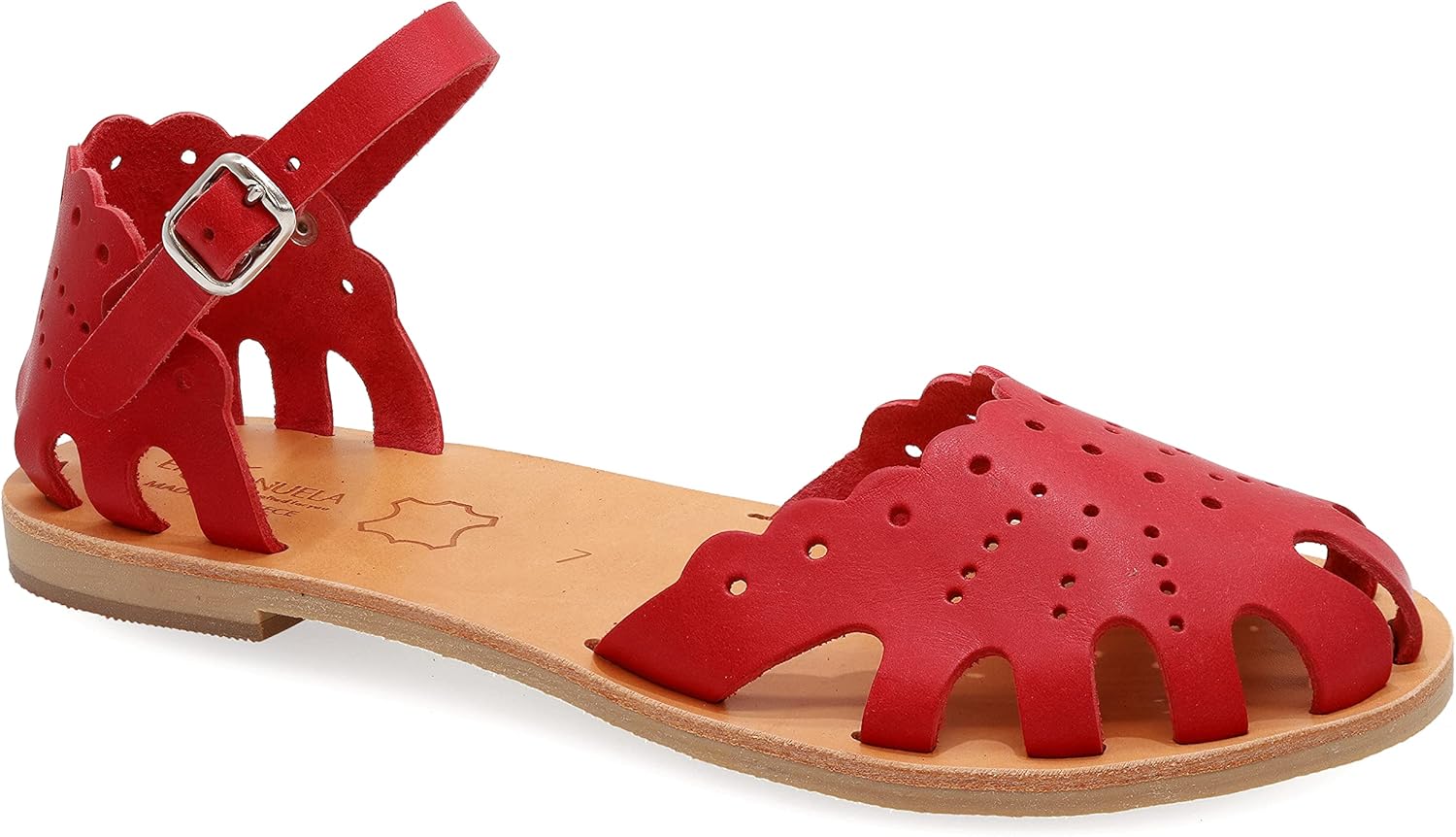 Size 7 Coral Emmanuela Ancient Greek Style Sandals, Handmade Leather Closed Toe Flat Sandals, Quality Adjustable Sandals, Ankle Strap Summer Shoes for Women, Boho Chic Caged Sandals