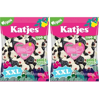 Katjes Tappsy Bulk Pack - Foam Sugar with Liquorice and Fruit Gum Cute Panda Bear Shape Vegan 1 x 700g Pack of 2