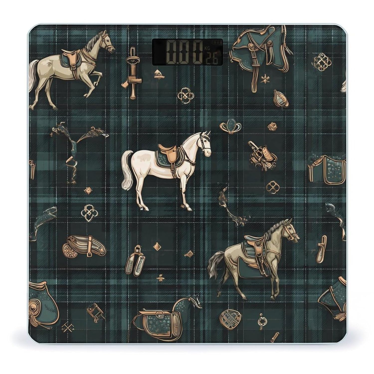 Horse Riding Jockeys Plaid Check Digital Body Weight Scale LCD Backlight Display for Bathroom Gym