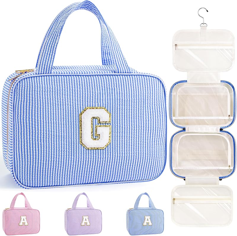 Necessaire suspensa de viagem TOPEAST com divisórias, gancho giratório e patch personalizado Letter G