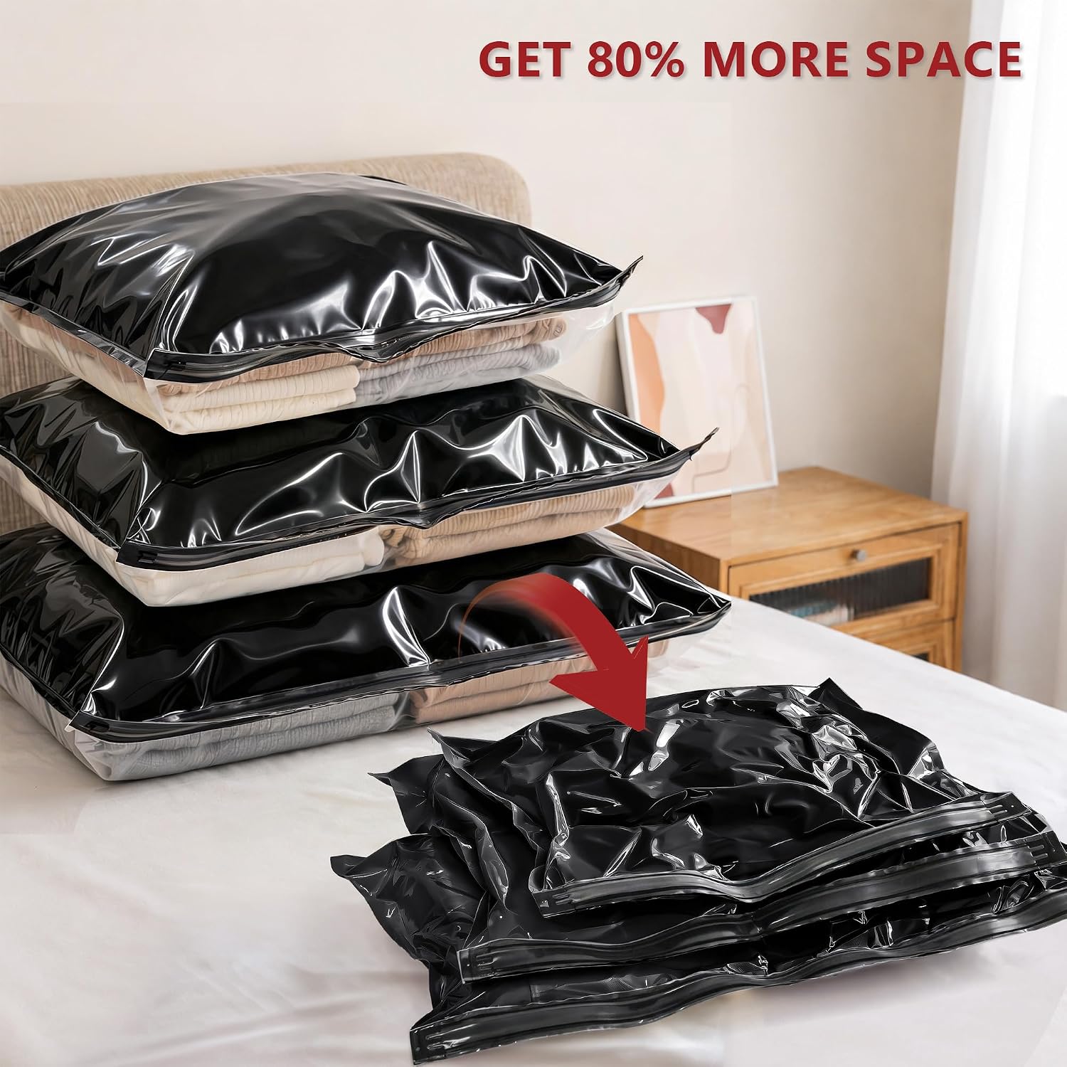 Travel Vacuum Bags for Clothing with Cordless Pump 36 Combo, Black image 3