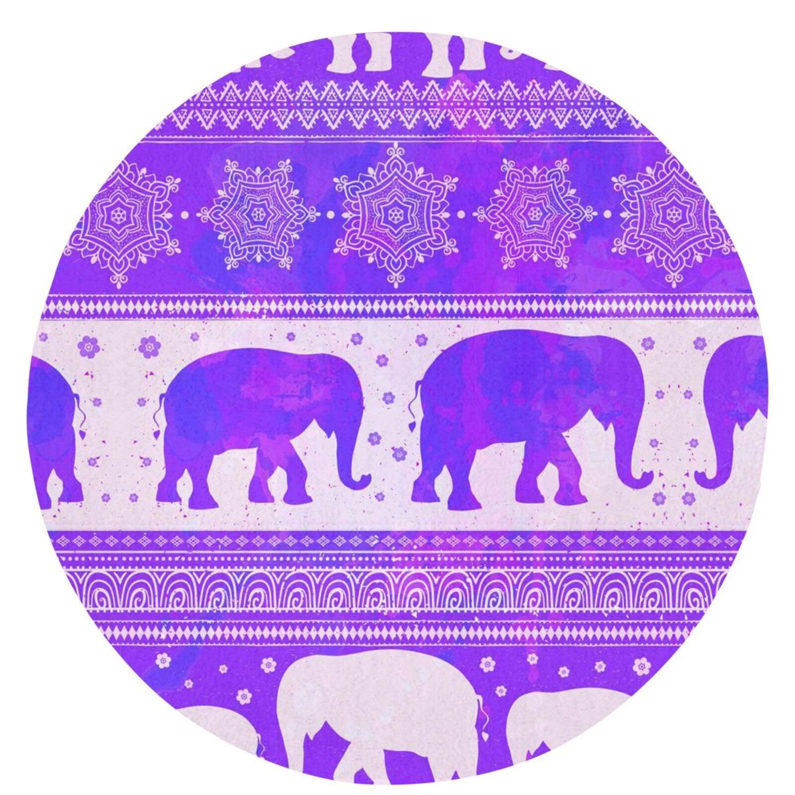 Tapis rond super doux motif éléphant violet au design esthétique lavable