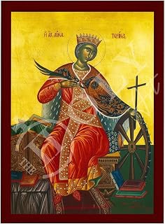 Saint Catherine Greek Orthodox Icon, Handmade, 11.81x15.75 in (30x40 cm) | ready to hang wall hanging — for prayer corner, home altar or icon shelf — christian gift for baptism, wedding or name day