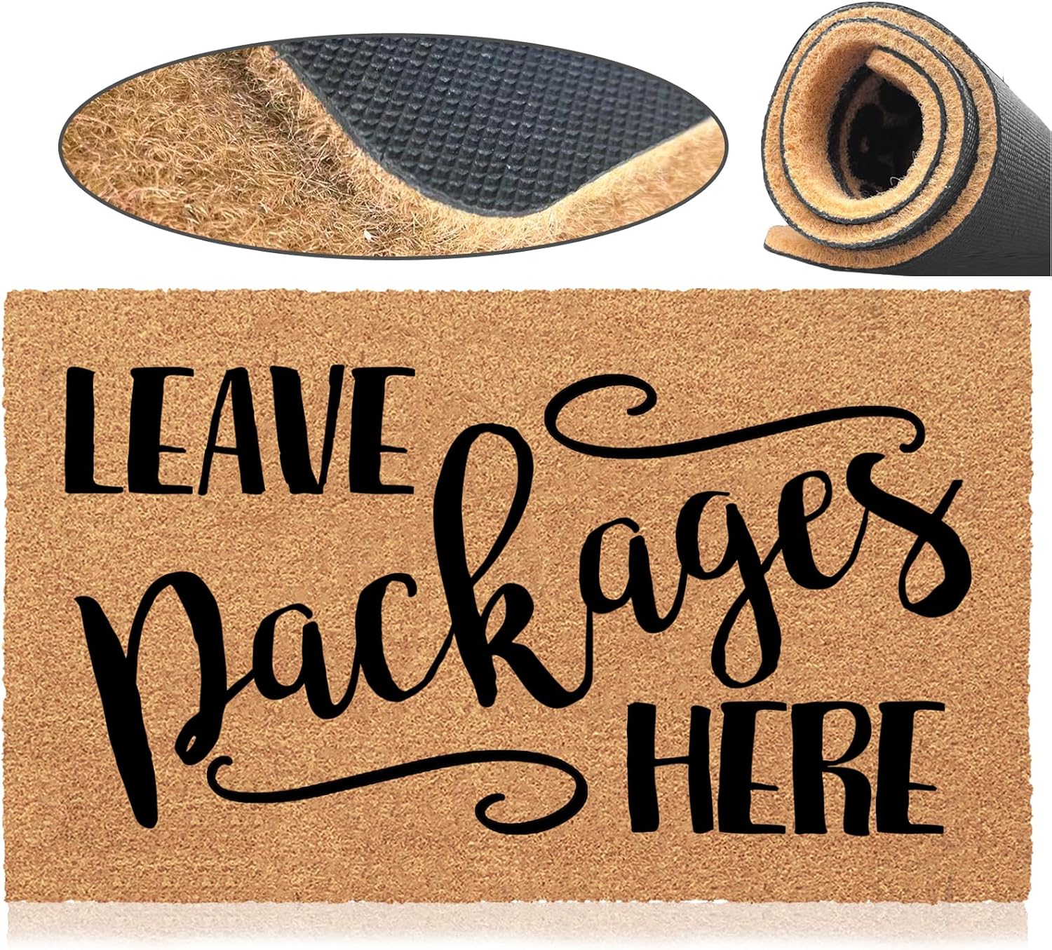 Jec&Smis Welcome Mat Leave Packages Here Door Mats for Home Entrance Funny Doormat, Coir Fiber Outdoor Doormats for Entrance Anti-Slip PVC Backing 23.6" x 15.7"