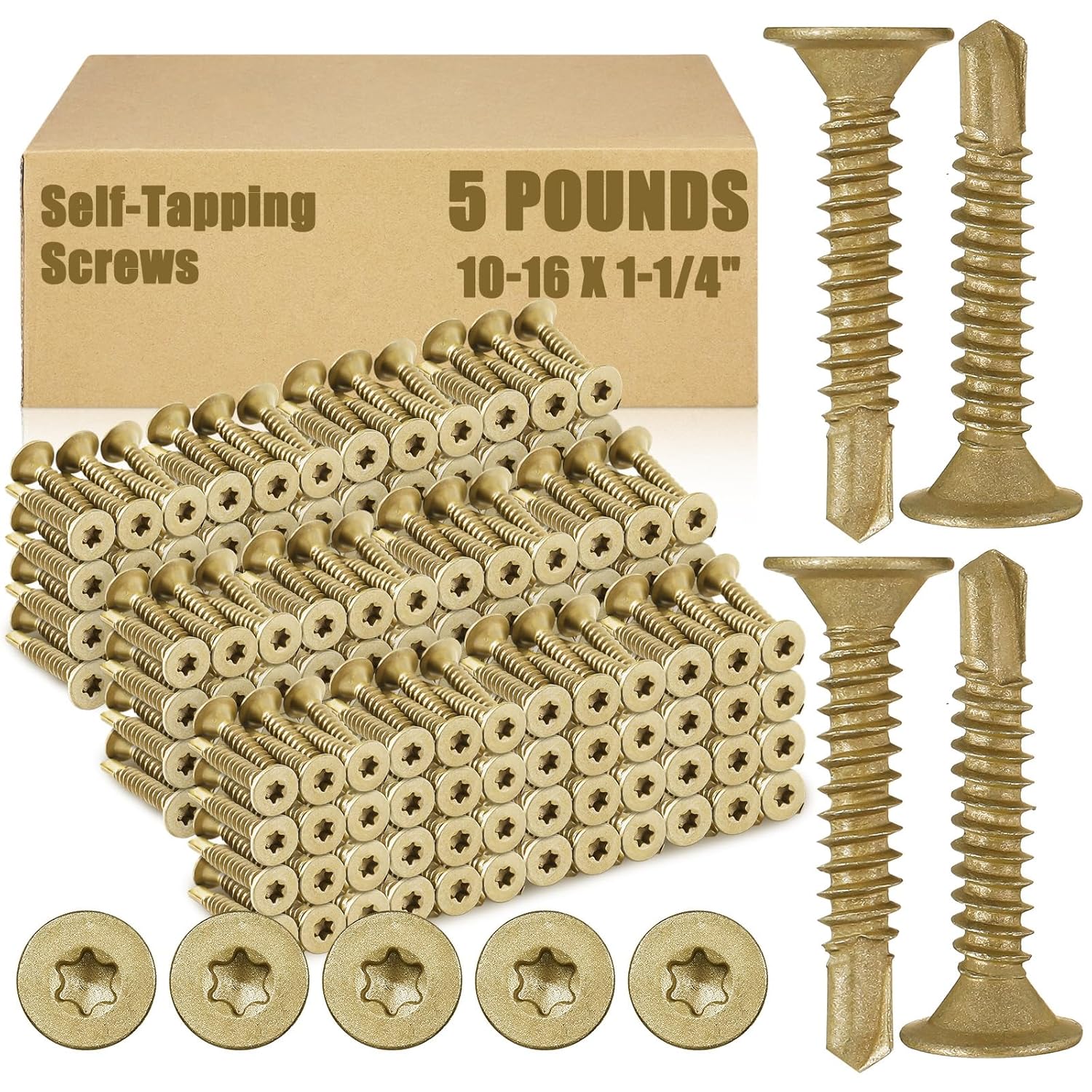 630 Pcs Wood to Metal Screws Bronze Self Drilling #10-16 x 1-1/4" Metal Self Tapping Trailer Deck Screws