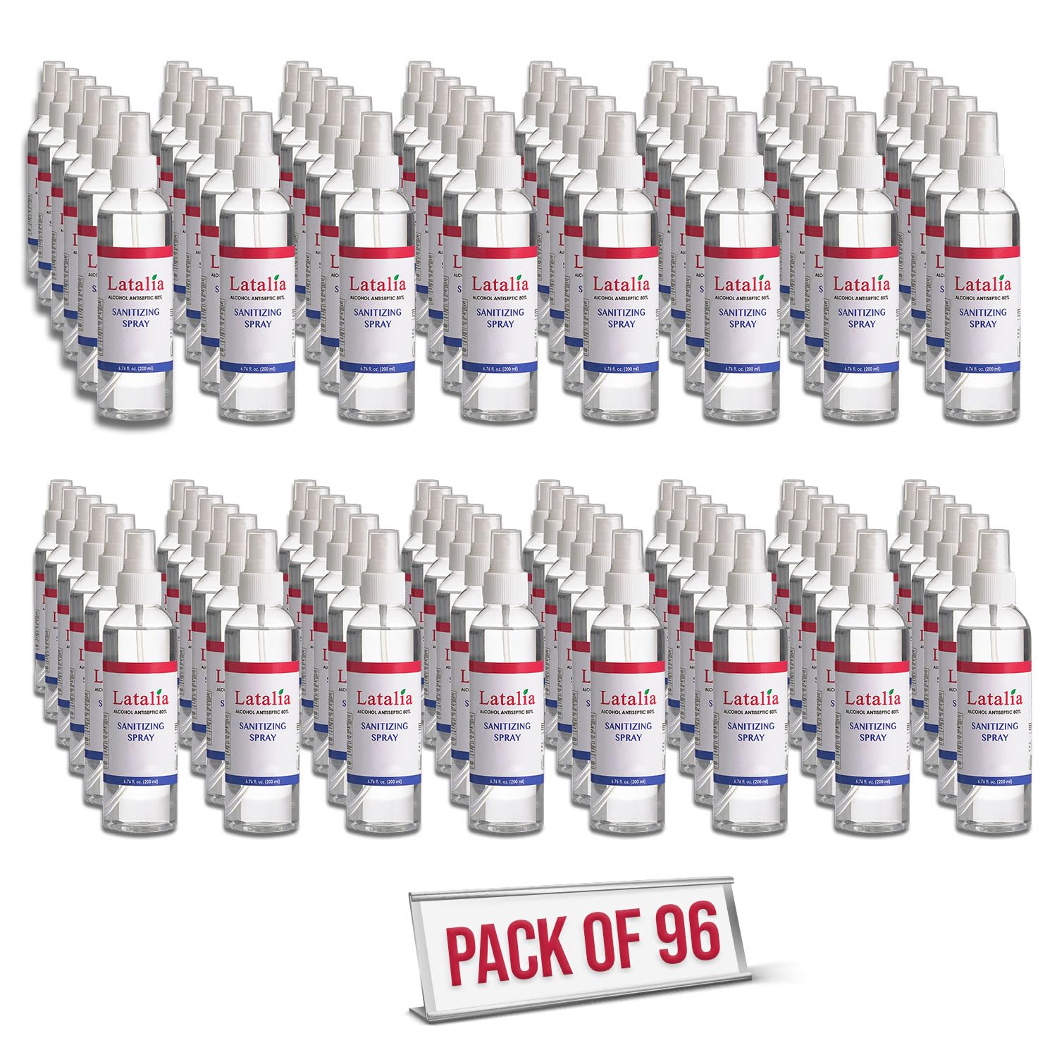 Latalia Unscented Hand Sanitizer Spray Refill Pack of 96 | 6.67 Fl oz with 80% Alcohol Bulk Hand Sanitizer Travel Size | Hand Sanitizing Spray For Quick Dry Hand