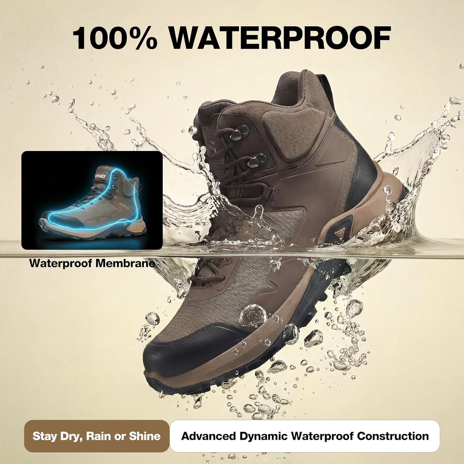 NINGO Men's Hiking Boots, Waterproof All-Terrain Hiking Shoes, Breathable Lightweight Outdoor Ankle Boots for Trekking, Backpacking, Walking, Mountaineering - Image 3