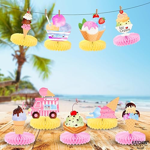 Miniatura 8 de Centros de mesa de helado de panal - Paquete de 9  Decoraciones de fiesta de helado  Centros de mesa de helado para mesas decoraciones de helados