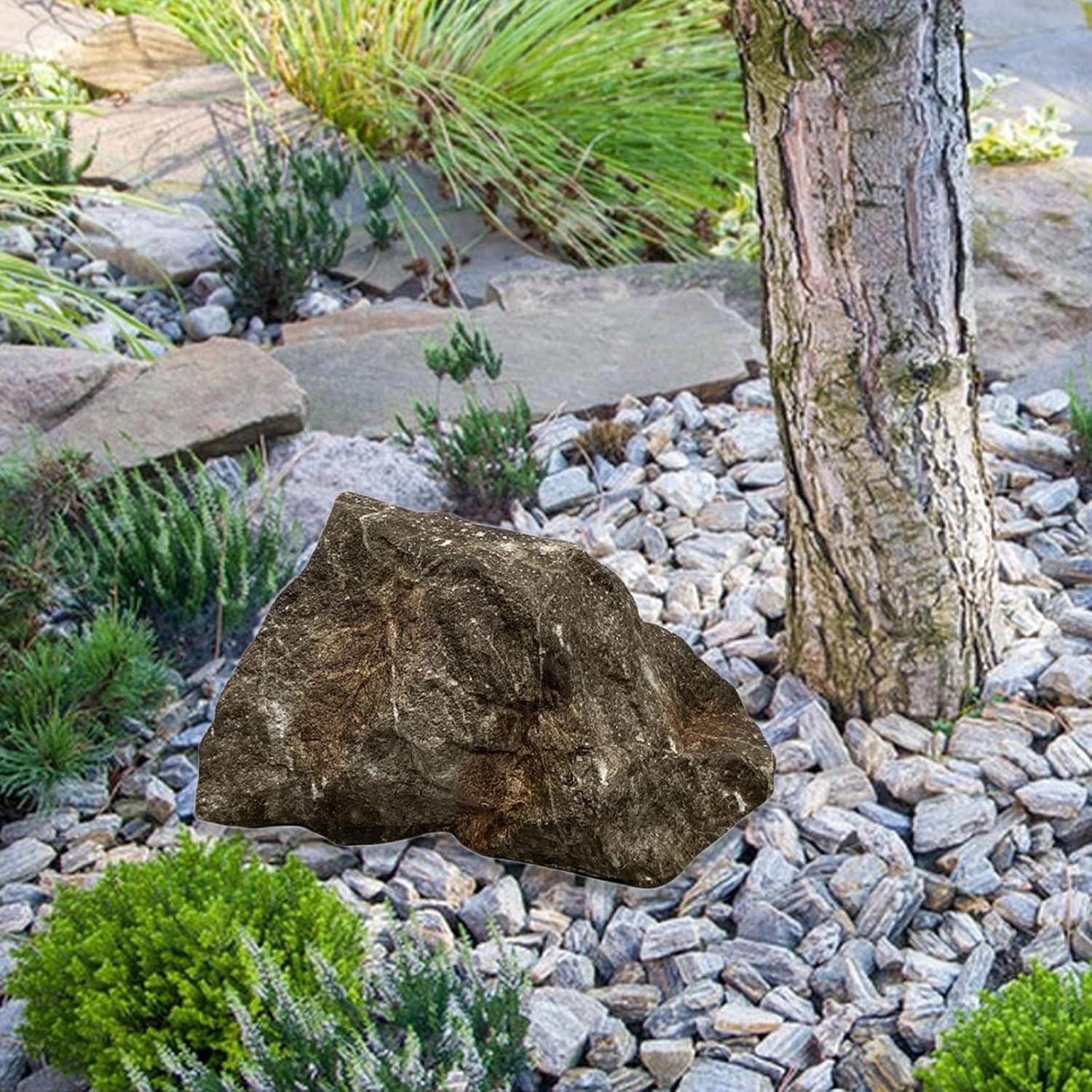 Faux Rock Cover for Yard - 32x25x17cm (12.6x9.8x6.7in) PU Artificial Stone Landscape Decoration for Garden, Patio, Lawn