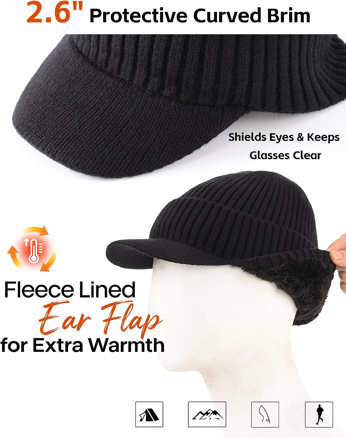 Connectyle Men's Beanie with Brim & Ear Flaps Fleece Lined Knit Winter Hat image 5