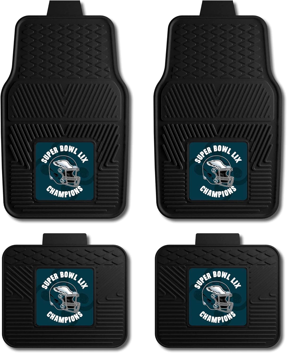 FANMATS 2024-25 Super Bowl LIX Champions | Philadelphia Eagles 4pc Vinyl Car Mats | Black | Front and Rear Seat Car Floor Mats with Super Bowl Champions Logo