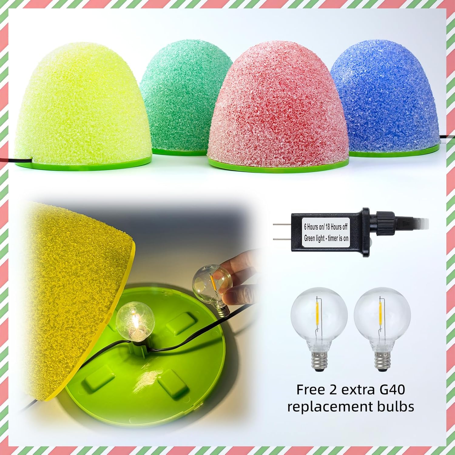 Illuminated Gumdrop Christmas Pathway Lights Outdoor Decorations, Connectable 4Pcs Light Up Gum Drop with Timer for Yard, Cute Holiday Christmas Outside Decor for Porch,Walkway, Gingerbread Theme