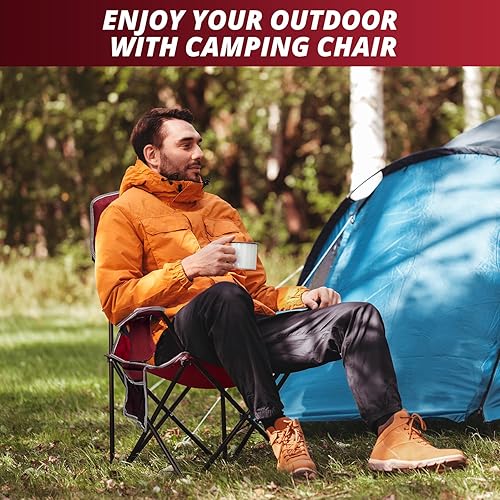 Miniatura 4 de 2 sillas plegables de malla para campamento, sillas portátiles de gran tamaño, capacidad de peso de 325 libras con soporte para tazas, bolsillo de