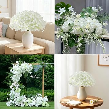 65Pcs White Hydrangea Artificial Flowers Bulk for Home Decor