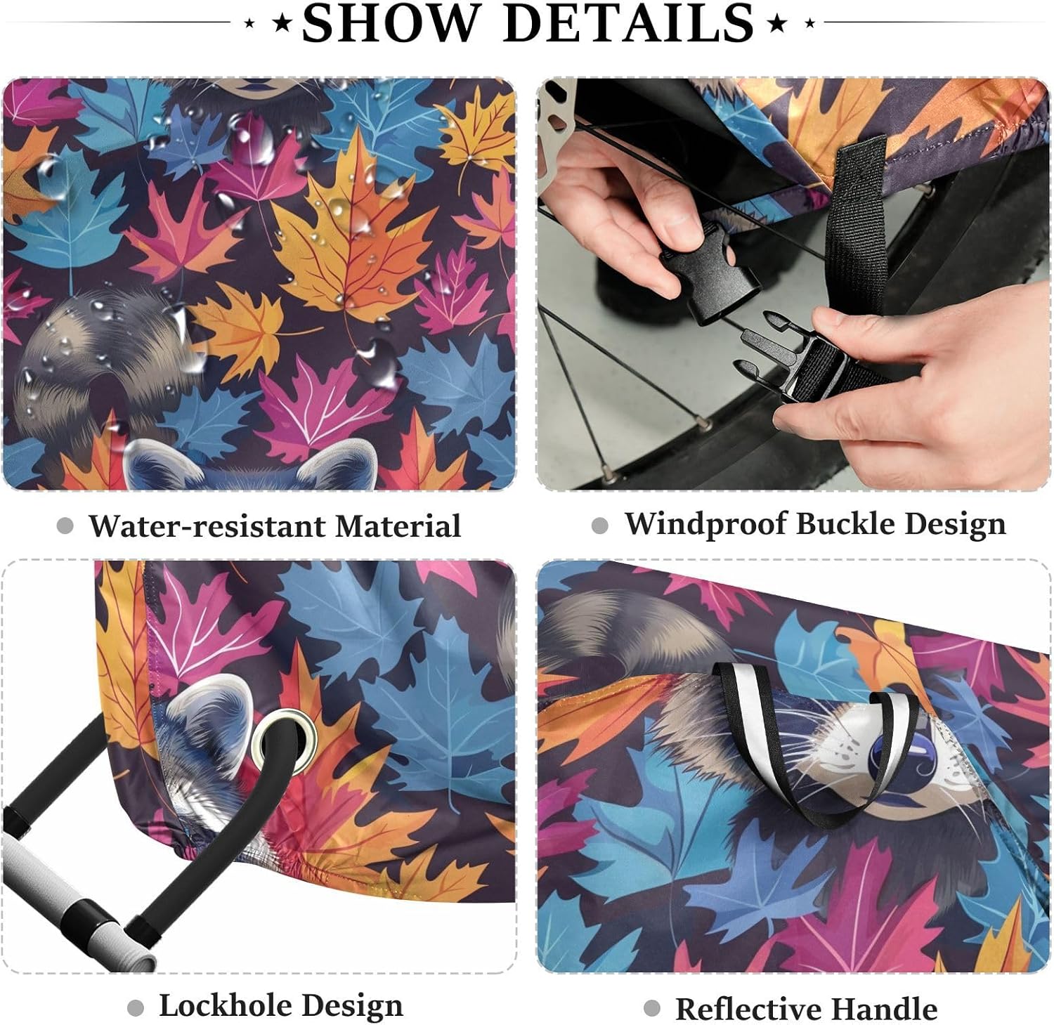 ALAZA Raccoon Maple Leaves Rainbow Color Bike Cover Waterproof Outdoor Ebike Bicycle Covers Tarp Protection for 1/2 Bikes, Sun UV Dust Wind Proof