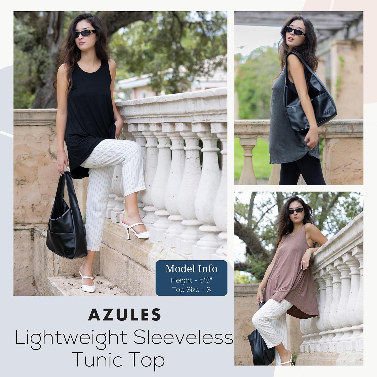 Azules Sleeveless Tunic Top, Flowy Loose Fit Rayon Dressy Long Tunic Tank Tops for Women 3-Pack