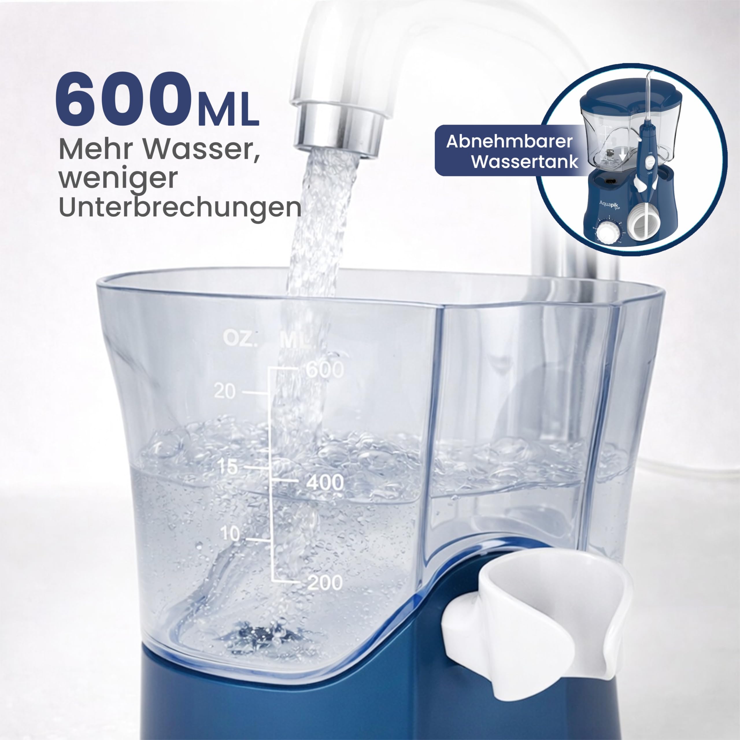 Aquapik PRO Munddusche 600 ml 10 Druckstufen 8 Aufsätze mit Precision Pulse.