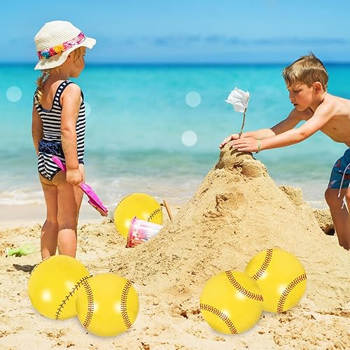 Miniatura 4 de Whaline 25 pelotas inflables de sóftbol de playa de 16 pulgadas, bolas de playa amarillas, pelotas de playa a granel, juguetes para juegos de playa