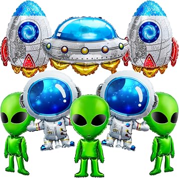 Jenaai 8 Pcs 31.5 Inch Inflatable Alien Balloons Alien Party Decorations Astronaut Rocket Ufo Foil Balloons for Space Theme Party Halloween Birthday Christmas Photo Props Supplies Car Decor