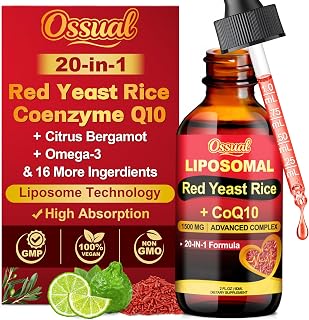 20-in-1 Liposomal 1500MG Red Yeast Rice with CoQ10 Drops, Organic Cholesterol Supplement with Citrus Bergamot, Omega-3, Magnesium, Astaxanthin for Heart, Immune - Vegan, Non-GMO | 2 Fl OZ