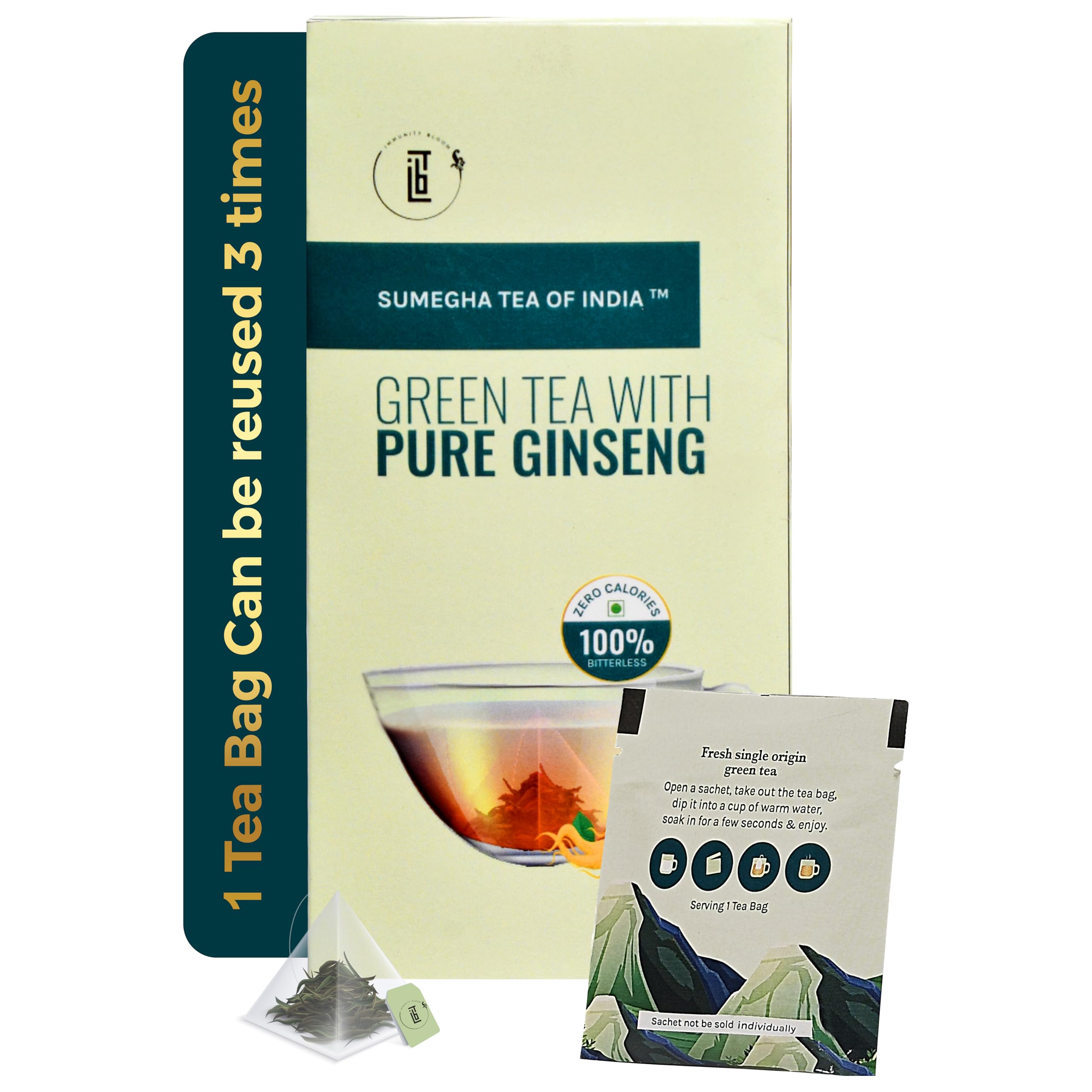 Sumegha Green Tea With Ginseng Natural Flavour | Improves Metabolism & Immunity, Reduce Belly Fat, Relieves Stress | Zero Calories - 20 Teabags -100% Bitterless (B0BWR9QHNR) Amazon Price History, Amazon Price Tracker