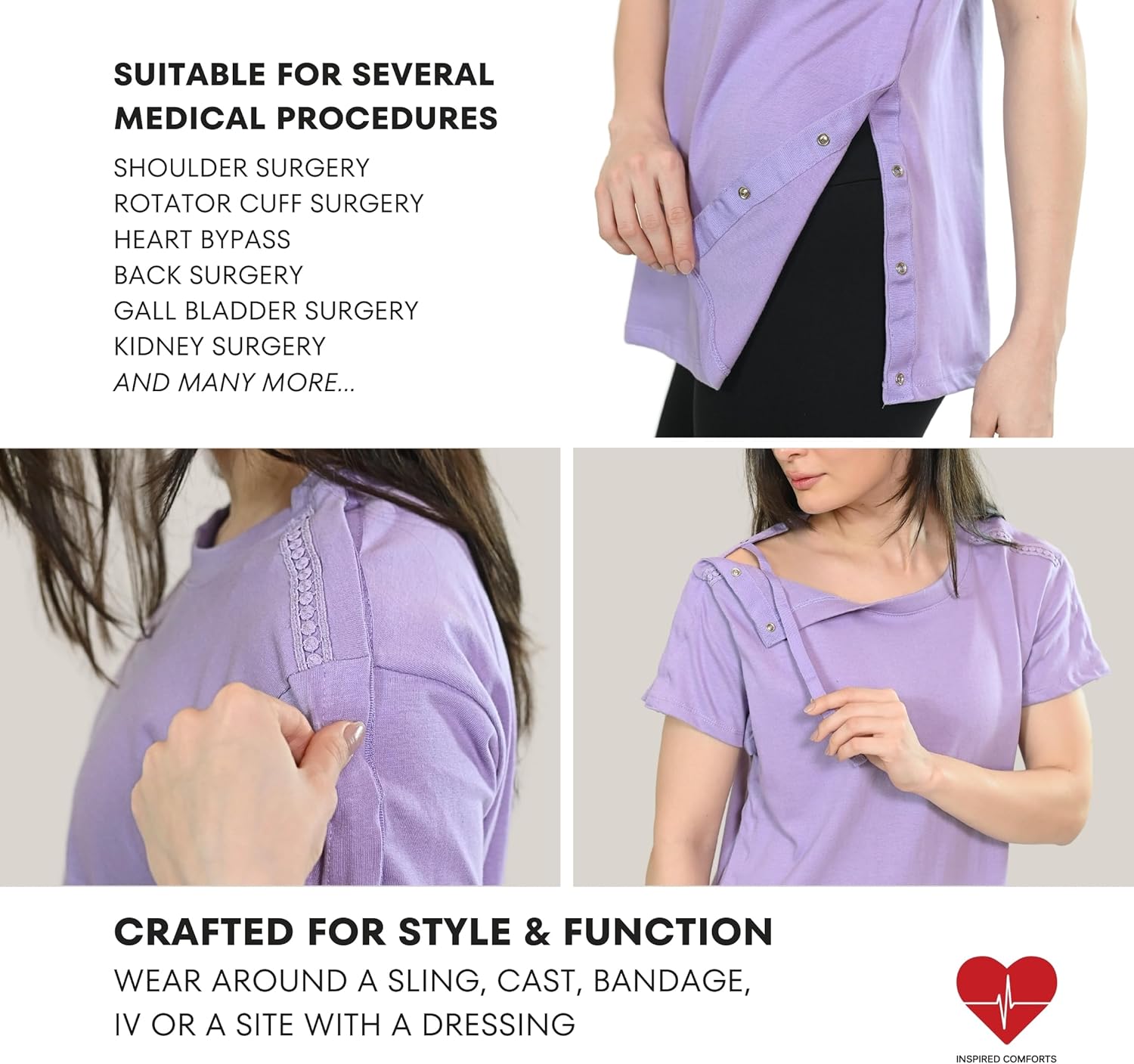 Inspired Comforts Post Shoulder Surgery Shirt for Women- Full Tearaway Adaptive Clothing - Image 3