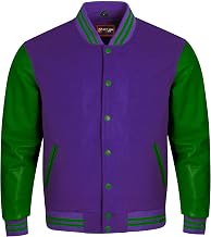 Men’s Varsity Bomber Jacket – Purple Wool & Genuine Leather | Unisex Baseball Style | Multiple Colors