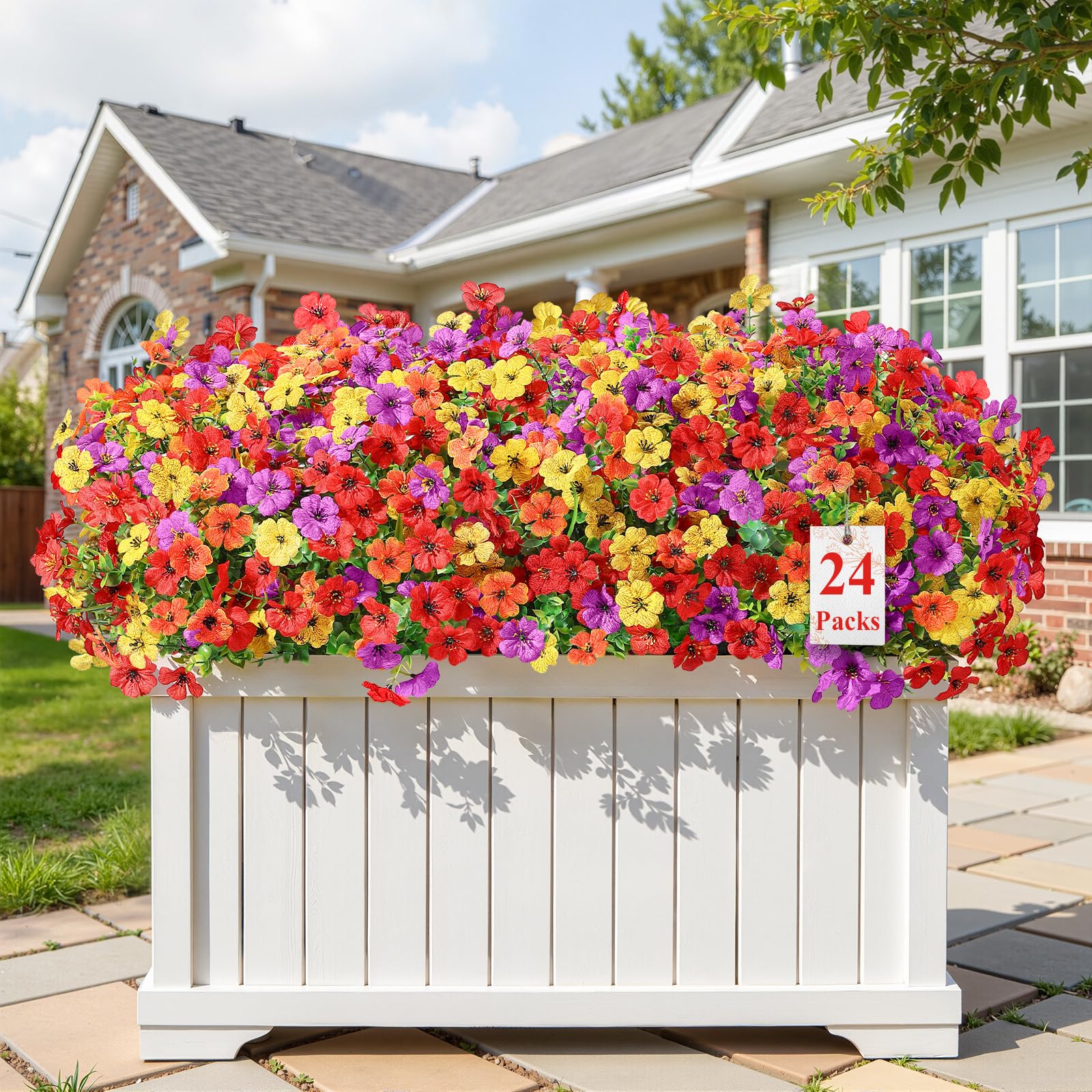 Alupssuc 24 Bundles Artificial Flowers for Outdoors Decoration, UV Resistant Silk Faux Floral Spring Summer Fake Plastic Plants Greenery for Outside