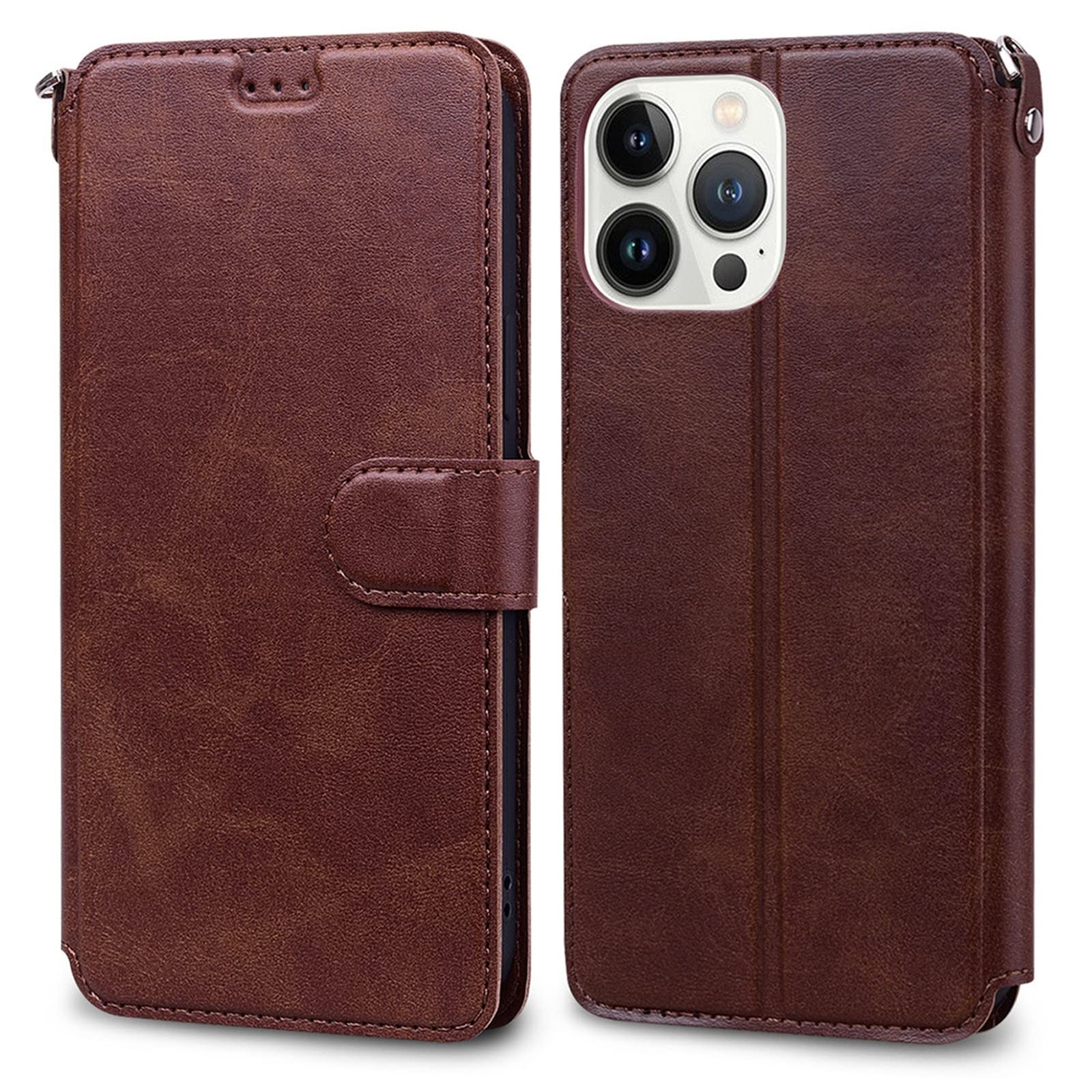 LTL Etui z klapką do iPhone 13/13 Pro/13 Pro Max, wysokiej jakości skórzane etui z klapką, etui z przegródką na karty, podpórka, etui na telefon, magnetyczne, brązowe, 13 6,1"