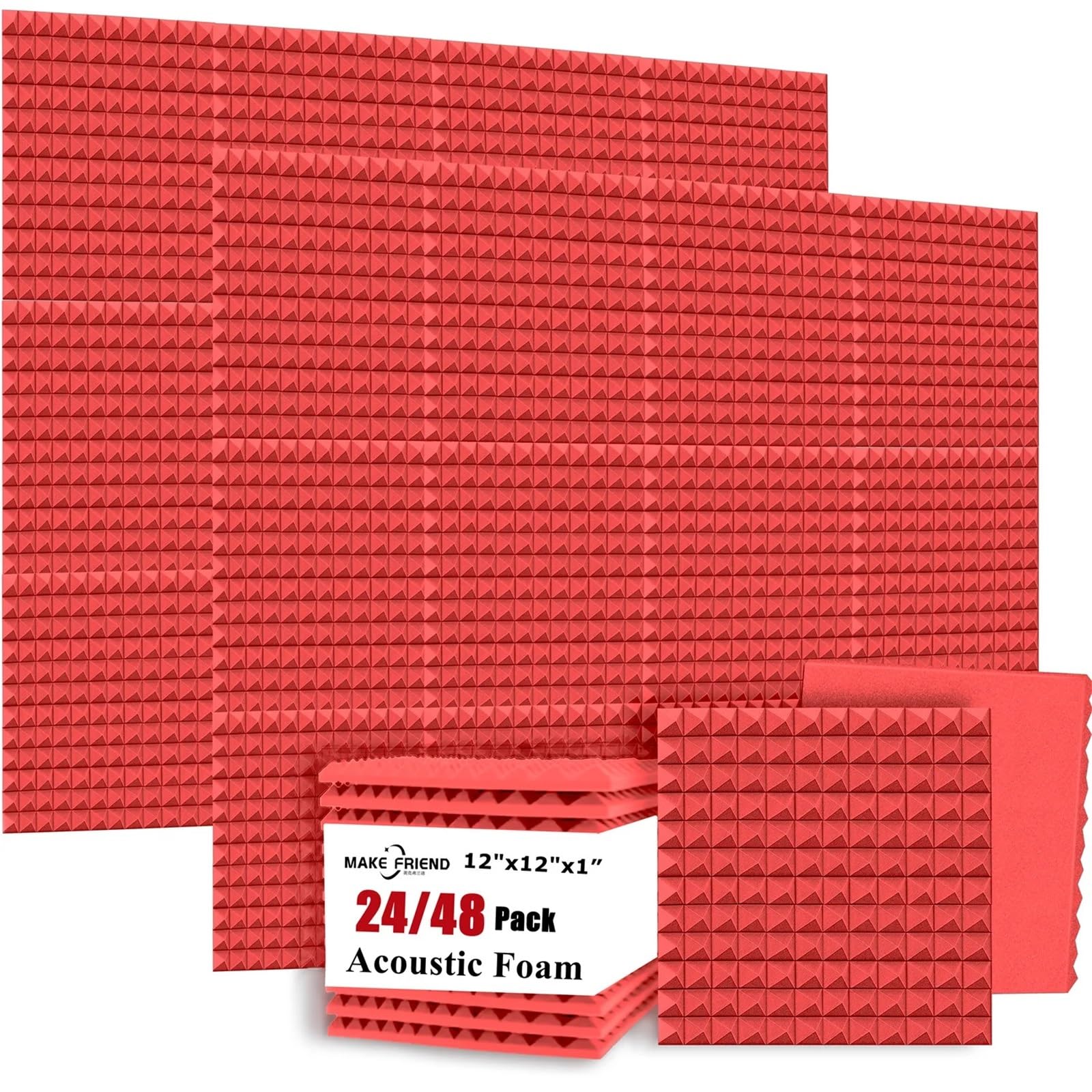 Espuma acústica de estudio, esponja insonorizada, aislamiento acústico piramidal, paneles a prueba sonido alta densidad Para amortiguar el sonido(Black,High Density,48Pack)