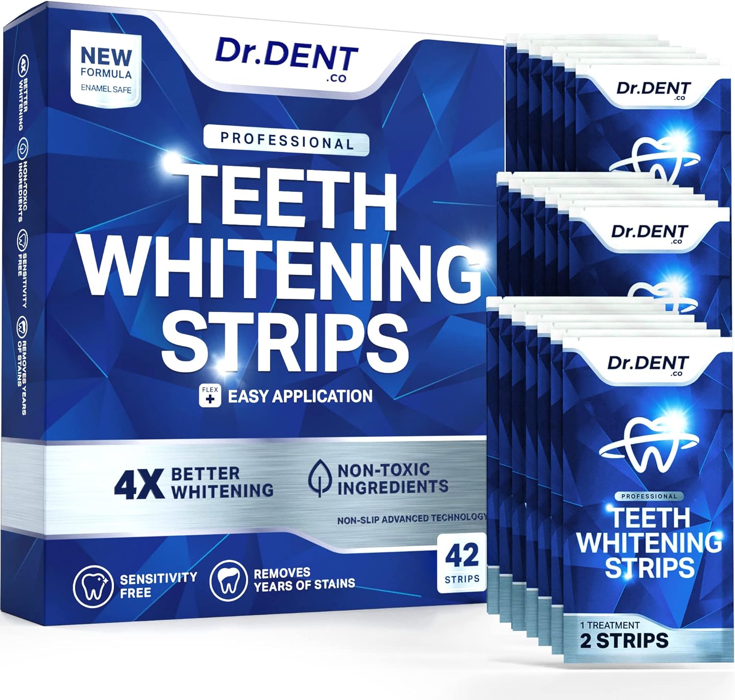 DrDent Professional Teeth Whitening Strips 21 Treatments - Safe for Enamel - Non Sensitive Teeth Whitening - Whitening Without Any Harm - Pack of 42 Strips + Mouth Opener Included : Health & Household
