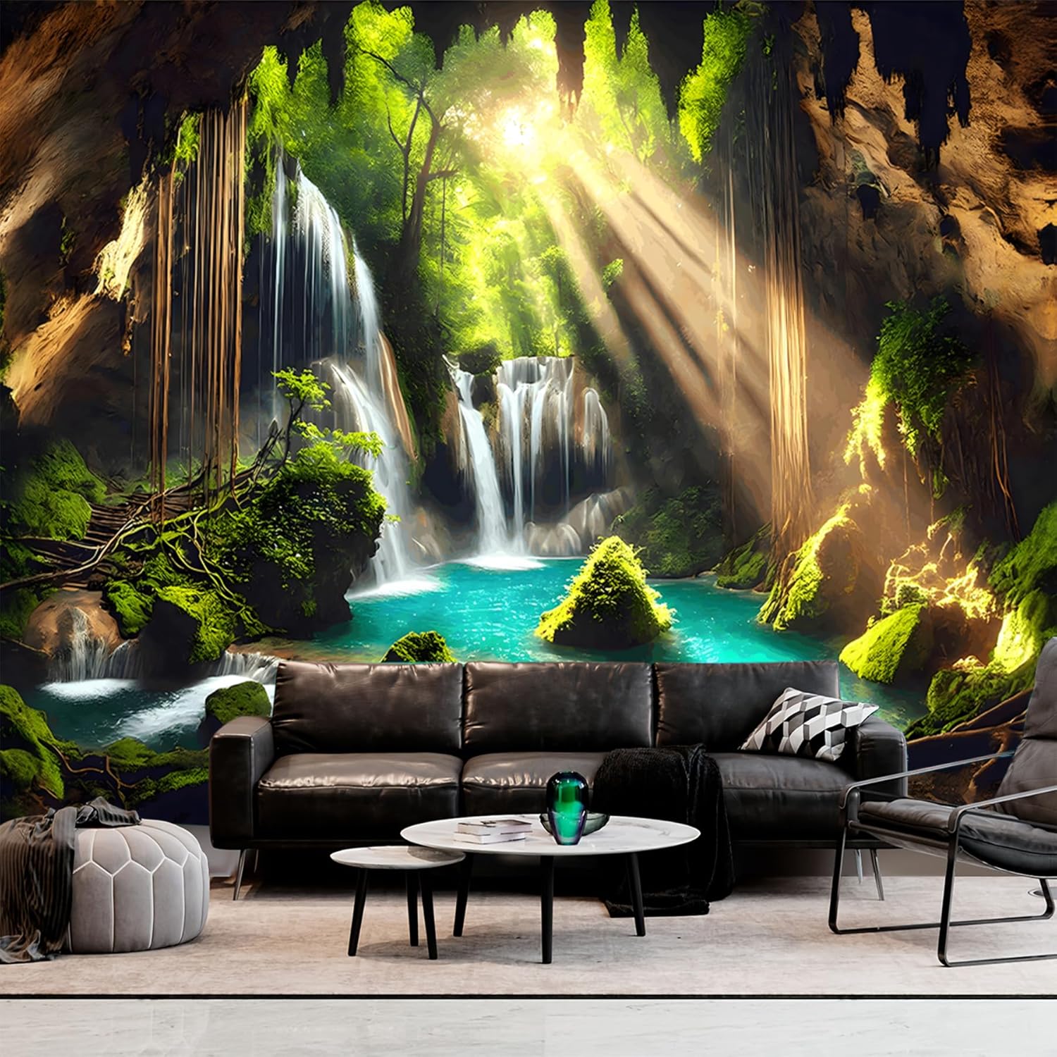 BSFHH Nature Tapestry Forest Tree Sea Cave Wall Hanging, Stream Through Rainforest Landscape Wall Art Tapestry for Bedroom Living room (Cliff Cave)