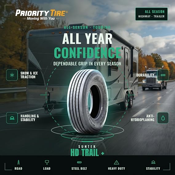 Suntek HD Trail + All Steel Heavy Duty Premium Trailer Radial Tire-ST235/85R16 235/85/16 235/85-16 132/127M Load Range G LRG 14-Ply BSW Black Side Wall