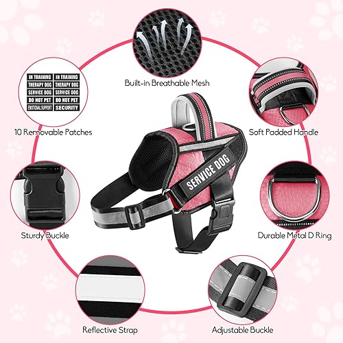 Miniatura 7 de Juego de arnés de perro de servicio, chaleco y correa, Animire en arnés para perro en entrenamiento con 10 parches para perros, correa reflectante