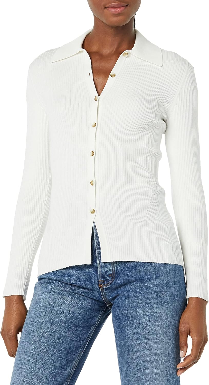 Amazon Essentials Women's Fine Gauge Stretch Polo Ribbed Cardigan (Previously Daily Ritual)