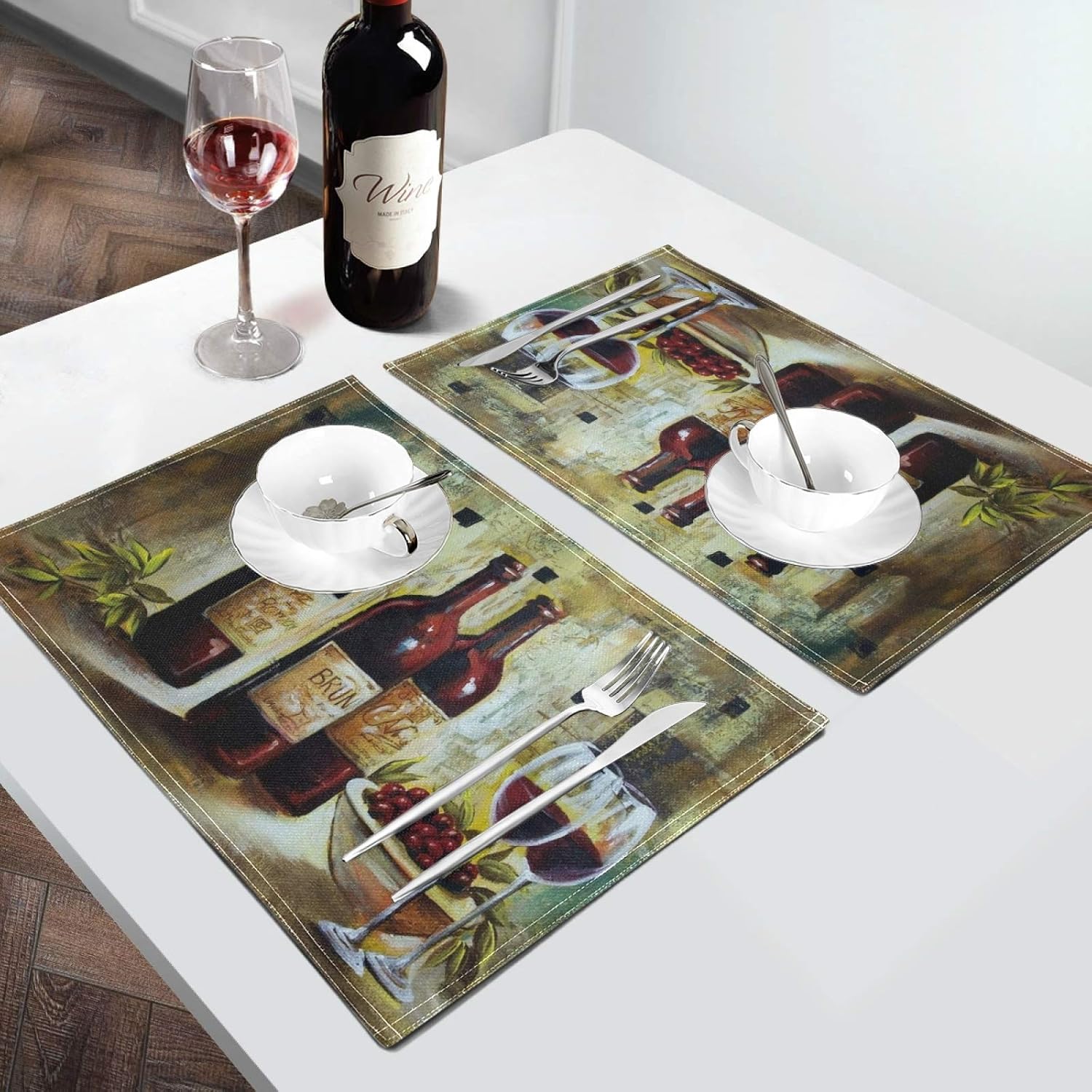 Blасk Frіdау 🔥 Oarencol Vintage Wine Bottle Glass Grape Painting Placemats Table Mats Set of 6, Heat-Resistant Washable Clean Kitchen Place Mats for Dining Table Decoration
