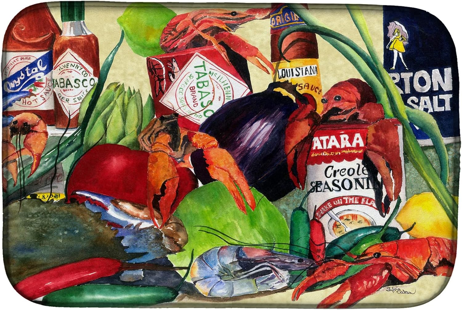 Caroline's Treasures 1020DDM Spices and Crawfish Dish Drying Mat Absorbent Dish Drying Mat Pad for Kitchen Counter Dish Drainer Mat for Countertop, 14 x 21", Multicolor