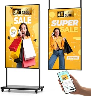 HARZHI Digital Signage Display 3000Nits Ultraheller Digitaler Werbedisplay für Window, Schaufenster Display, Android 14, Cloud/App Steuerung, CMS/USB/WiFi/HDMI, für Restaurant/Retail Store, 65 Zoll