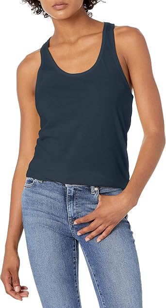 Clementine Apparel Womens Petite-Plus-Size Ideal Racerback Tank, Indigo, M