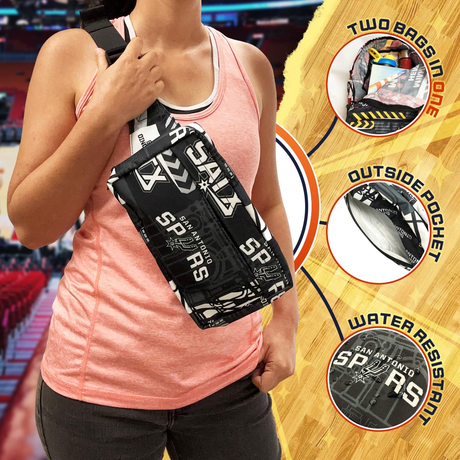 Pro Specialties Group San Antonio Spurs Transformable 2-in-1 Mini Backpack: Convertible, Stylish, water-resistant travel belt bag. - Image 2