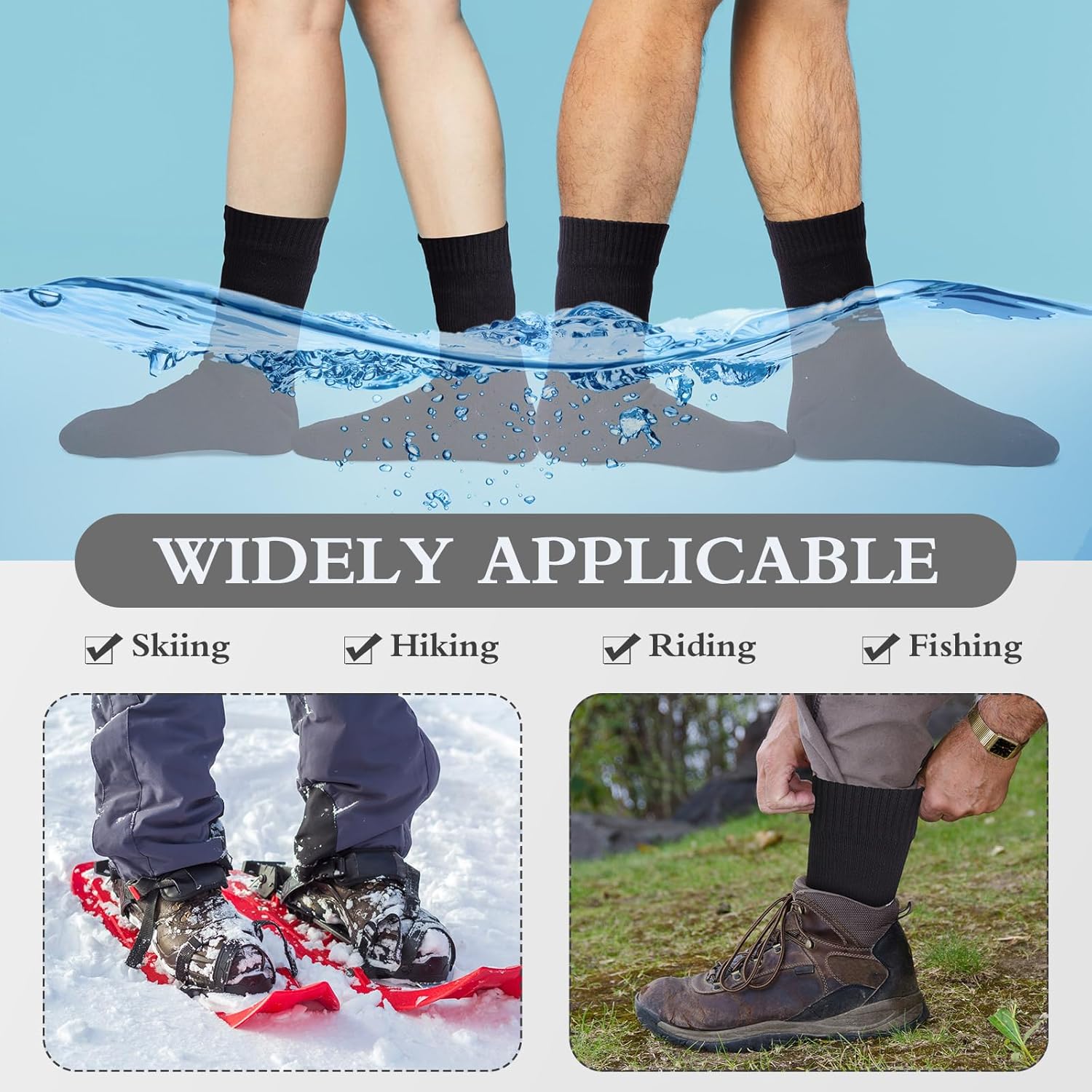 Jeyiour 2 Pairs Waterproof Socks Unisex Waterproof Breathable Outdoor Skiing Hiking Wading Fishing Socks for Men Women - Image 6