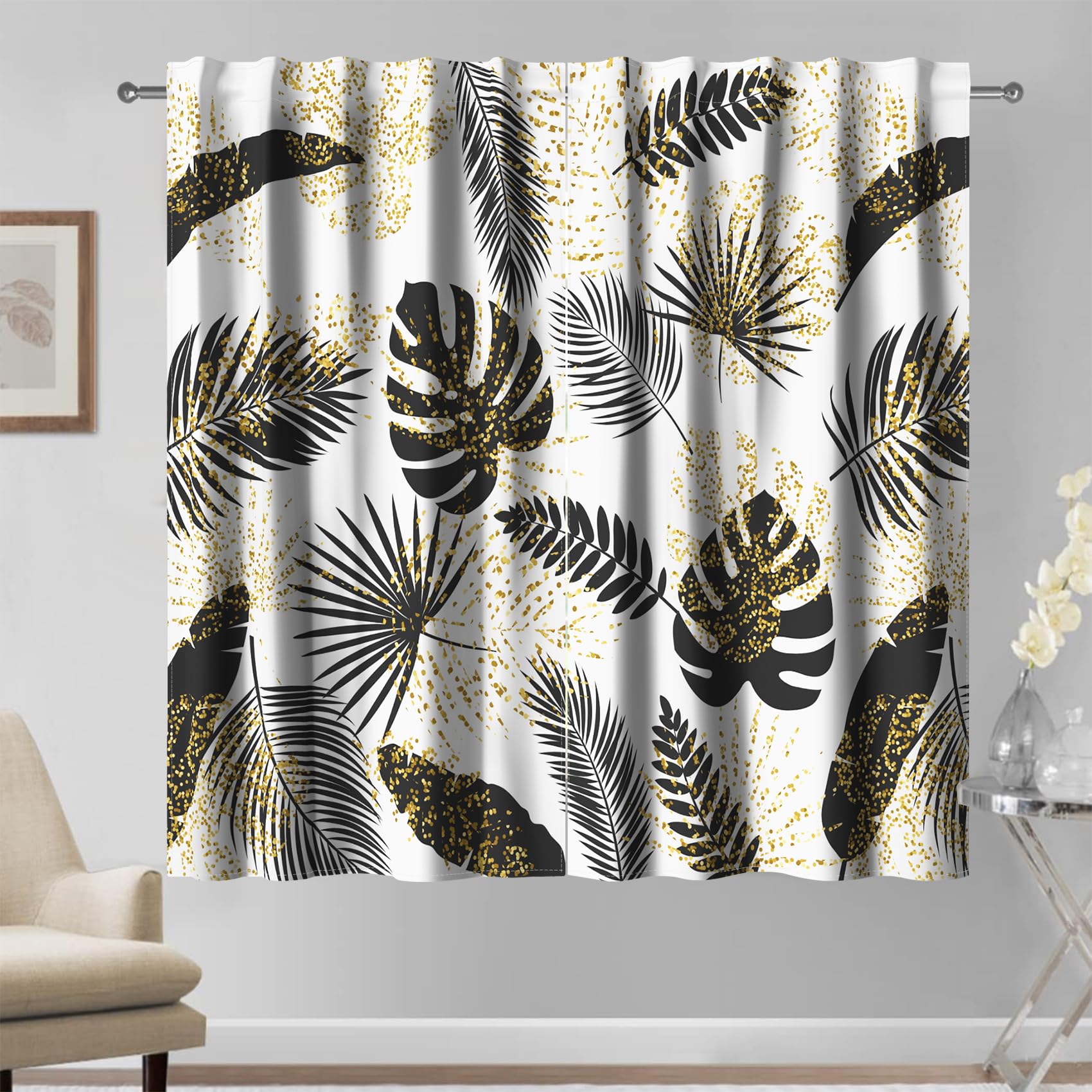 Rideaux de feuilles ensemble de 2 panneaux 132x214cm noir et blanc