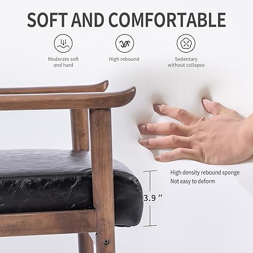 Miniatura 13 de UNICOO - Sillón decorativo de piel sintética con marco de madera maciza. Silla de lectura moderna de mediados de siglo para sala de estar dormitorio